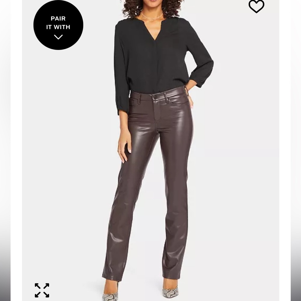 NYDJ Coated Marilyn Straight Leg Jeans Cordovan Brown Size 14 Like New